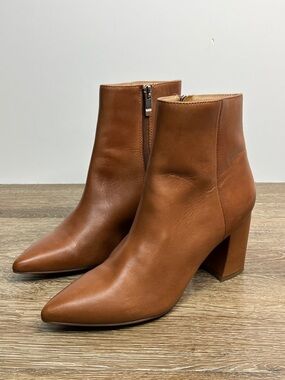 Steve Madden Nadalie Leather Ankle Booties Cognac Block Heel | Size 8